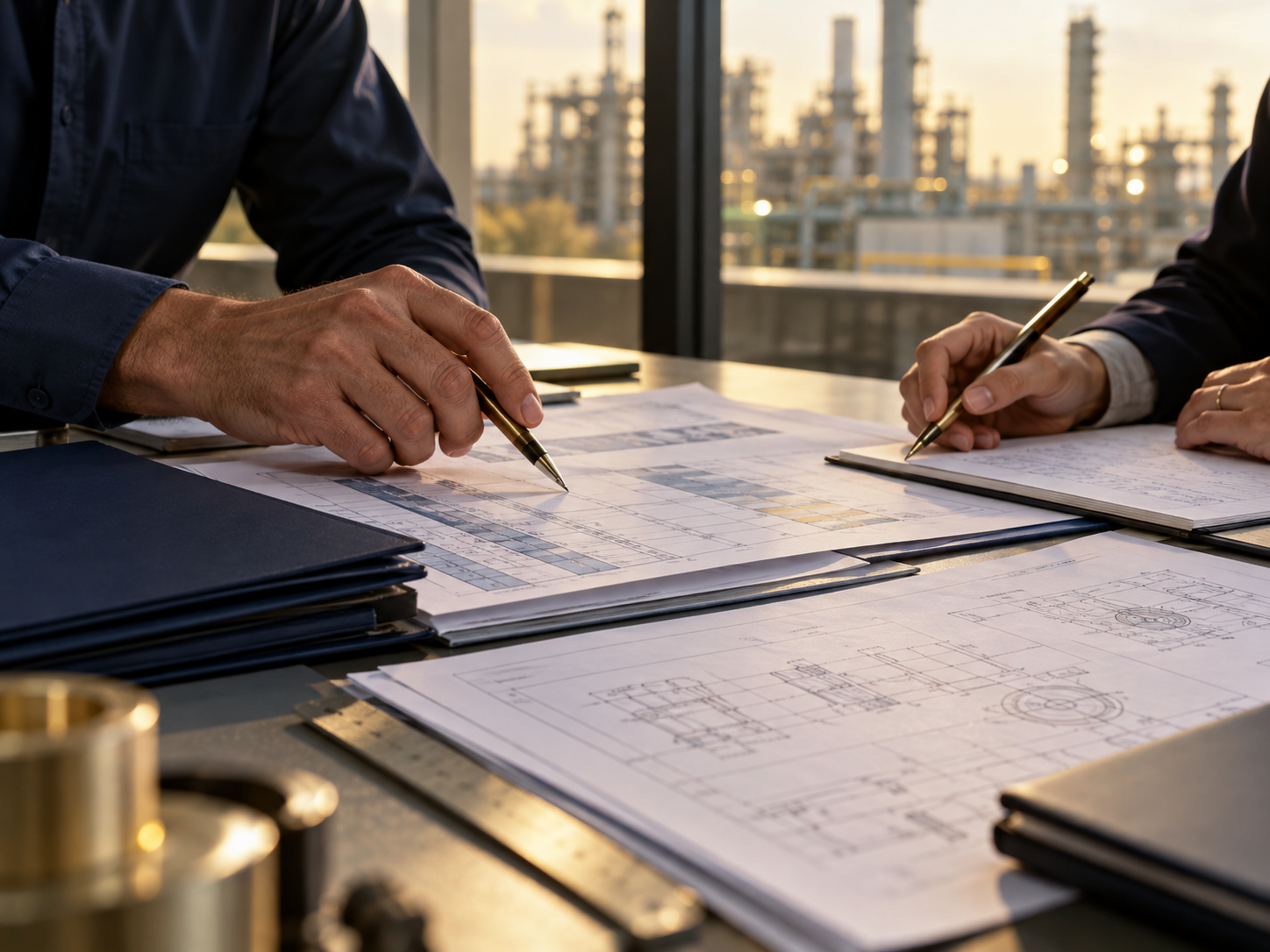Technical documents and drawings being reviewed at an assurance workspace